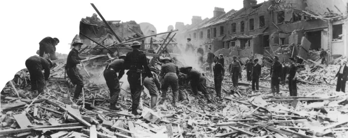 Framed Print : Clearing debris during the Blitz