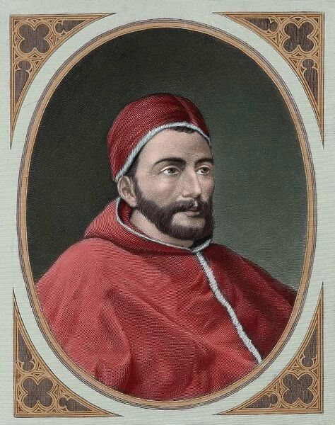 Clement VII (1342-1394). Engraving. Colored