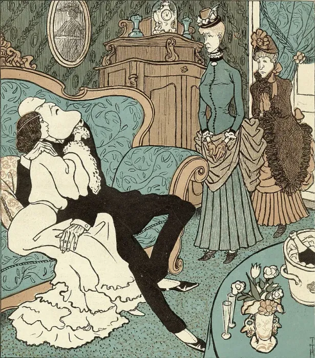 Framed Print : CLEO DE MERODE French actress and her friend Leopold II of Belgium are interrupted by his daughters, who would like her clothes when she's finished with them Date: 1904 Framed Print : CLEO DE MERODE French actress and her friend Leopold II of Belgium are interrupted by his daughters, who would like her clothes when she's finished with them Date: 1904
