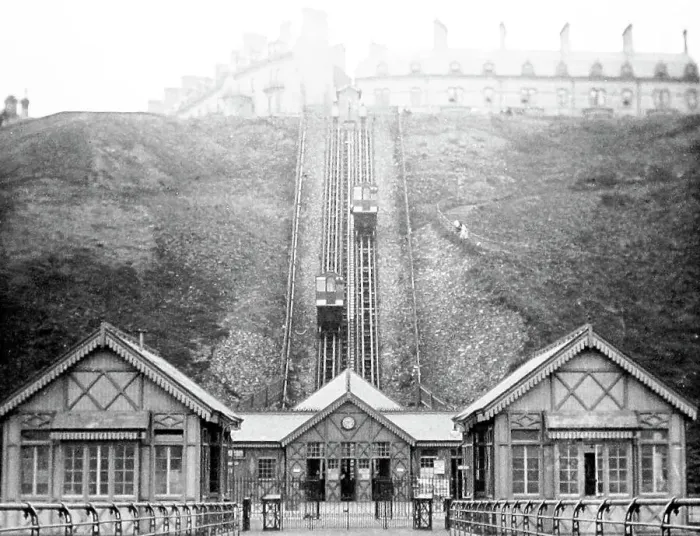 Framed Print : The Cliff Lift, Saltburn, Victorian period Framed Print : The Cliff Lift, Saltburn, Victorian period