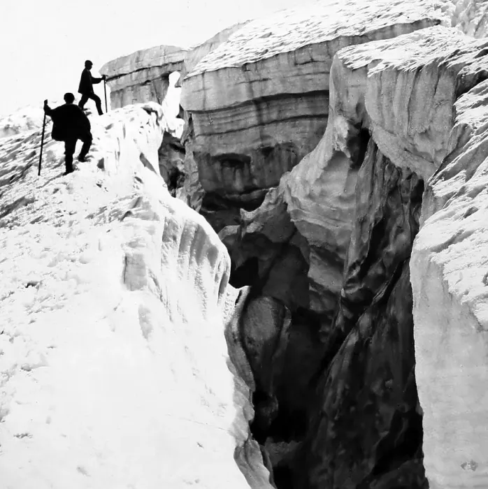 Framed Print : Climbers and a crevasse