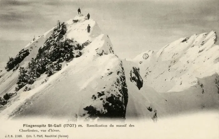 Framed Print : Climbers at the peak of a mountain in the Churfirsten range Framed Print : Climbers at the peak of a mountain in the Churfirsten range
