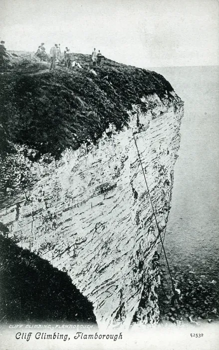 Framed Print : Climbing the Cliffs - Flamborough, East Riding of Yorkshire. Date: circa 1909 Framed Print : Climbing the Cliffs - Flamborough, East Riding of Yorkshire. Date: circa 1909