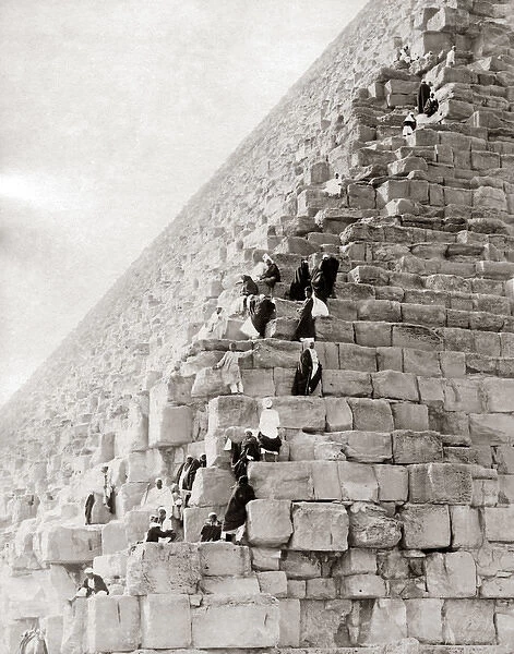 Climbing the Great Pyramid of Giza, circa 1890 Egypt