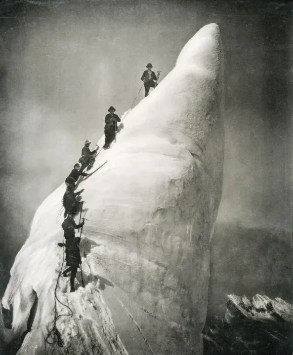 Framed Print : Climbing a serac, glacier pinnacle, in the Alps Framed Print : Climbing a serac, glacier pinnacle, in the Alps