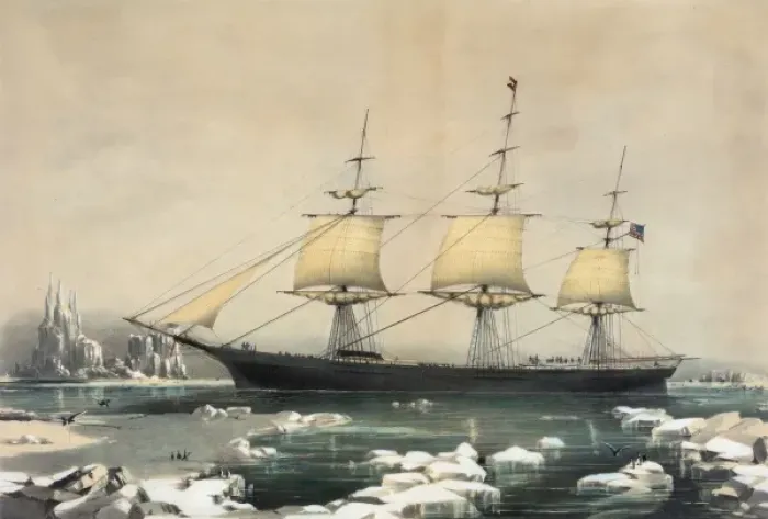 Framed Print : Clipper ship Red Jacket: In the ice off Cape Horn, on her pa Framed Print : Clipper ship Red Jacket: In the ice off Cape Horn, on her pa