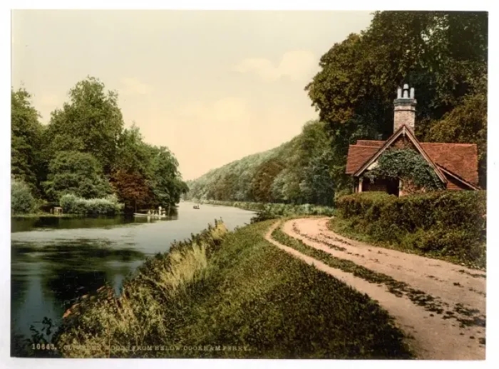 Framed Print : Cliveden from below Cookham Ferry, London and suburbs, Engla Framed Print : Cliveden from below Cookham Ferry, London and suburbs, Engla