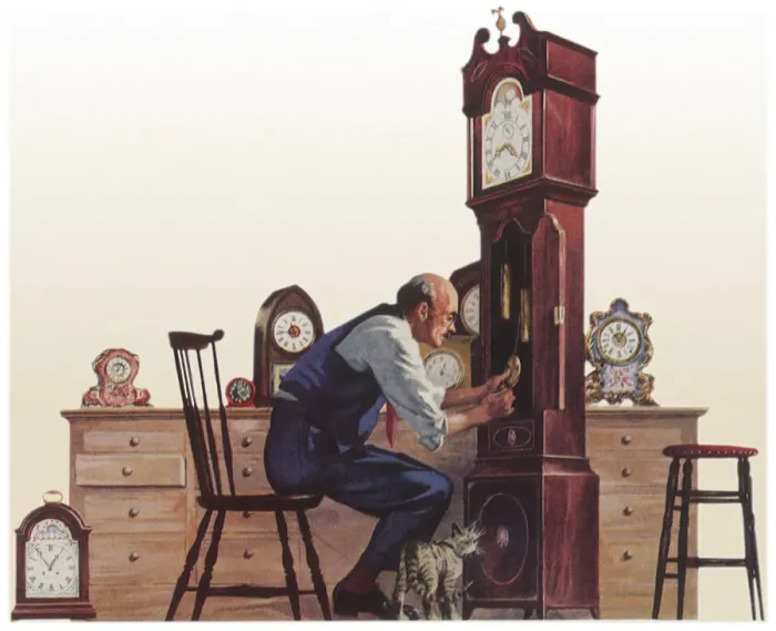 Framed Print : Clock Maker at Work Date: 1948 Framed Print : Clock Maker at Work Date: 1948