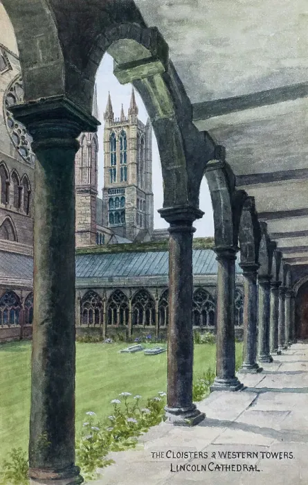 Framed Print : Cloisters and western towers, Lincoln Cathedral, Lincolnshi Framed Print : Cloisters and western towers, Lincoln Cathedral, Lincolnshi