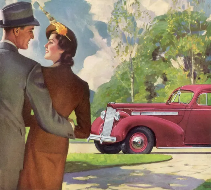 Framed Print : Close Couple with Car Date: 1938 Framed Print : Close Couple with Car Date: 1938