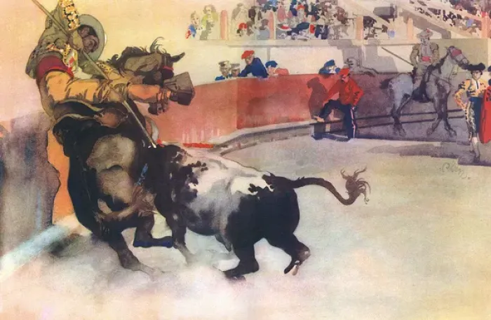 Framed Print : At Close Quarters in the Bull Ring by Edmund Blampied Framed Print : At Close Quarters in the Bull Ring by Edmund Blampied