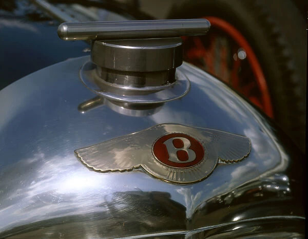 Close-up of a Bentley car badge