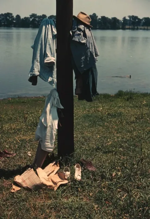 Framed Print : Clothes of swimmers hanging on a telegraph pole, Lake Provid Framed Print : Clothes of swimmers hanging on a telegraph pole, Lake Provid