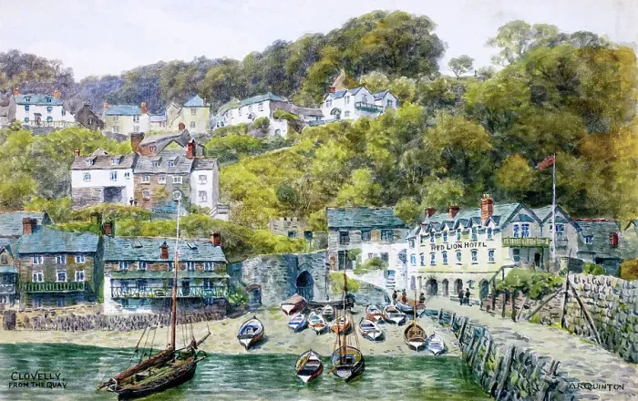 Framed Print : Clovelly, Devon, viewed from the Quay Framed Print : Clovelly, Devon, viewed from the Quay