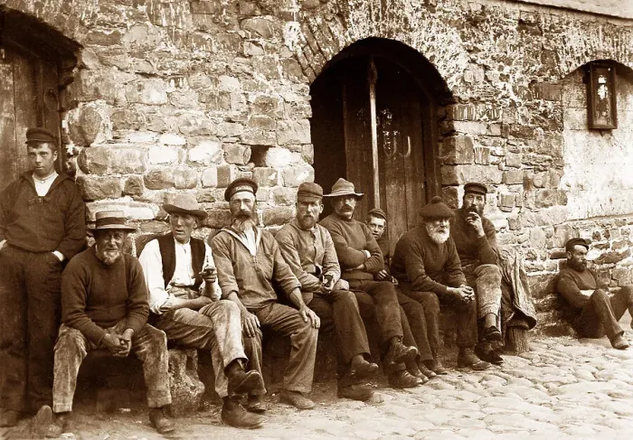 Framed Print : Clovelly Fishermen early 1900s Framed Print : Clovelly Fishermen early 1900s