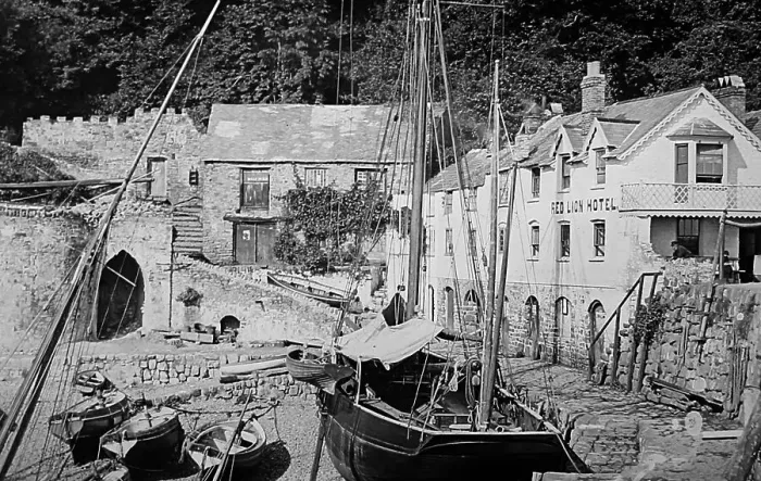 Framed Print : Clovelly Harbour, Devon, Victorian period Framed Print : Clovelly Harbour, Devon, Victorian period