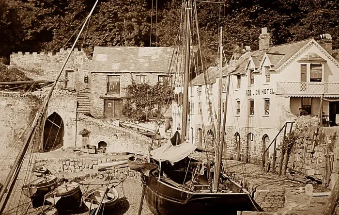 Framed Print : Clovelly Harbour, Devon, Victorian period Framed Print : Clovelly Harbour, Devon, Victorian period