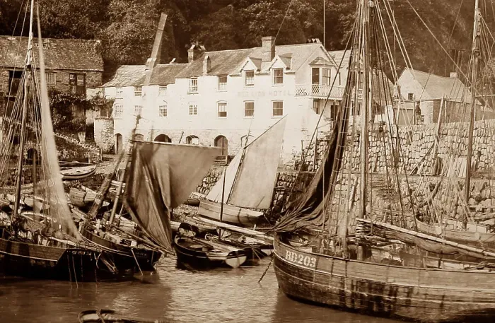 Framed Print : Clovelly Harbour, Devon, Victorian period Framed Print : Clovelly Harbour, Devon, Victorian period