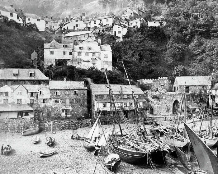 Framed Print : Clovelly from the Pier Victorian period Framed Print : Clovelly from the Pier Victorian period