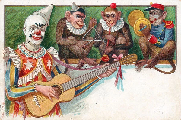 CLOWN Circus and MONKEY Funny ART by Morozova New Russian Postcard 