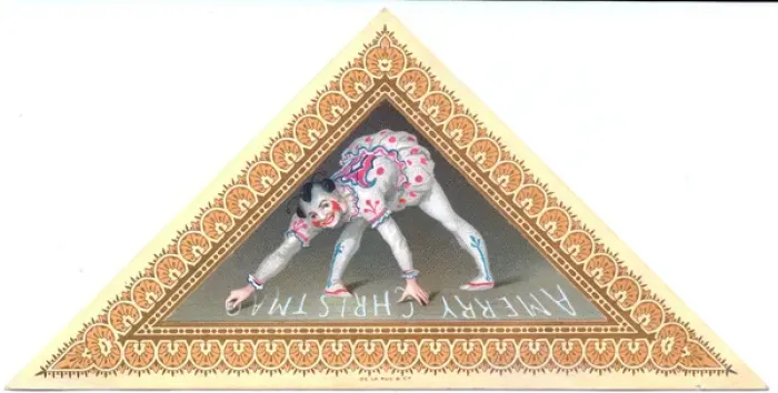 Framed Print : Clown on a triangular Christmas card Framed Print : Clown on a triangular Christmas card
