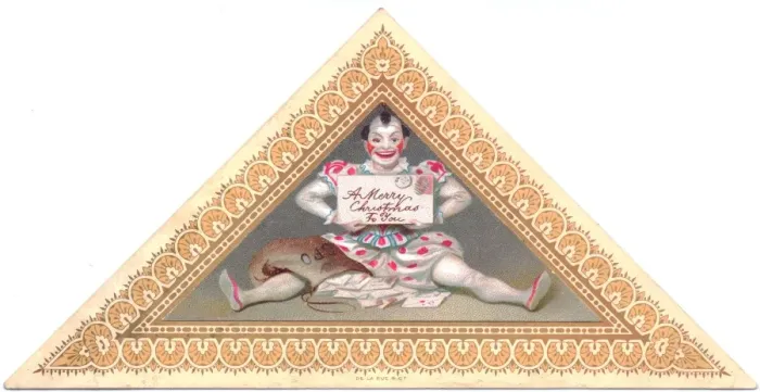 Framed Print : Clown on a triangular Christmas card Framed Print : Clown on a triangular Christmas card