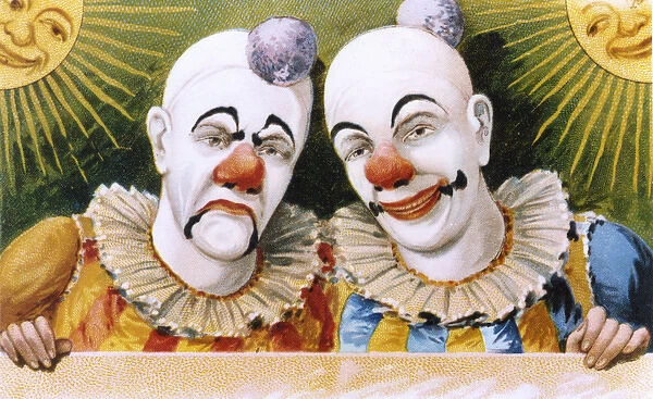 Two clowns, happy and sad. Date: circa 1900 (Photos Prints Framed Posters...) #14408730