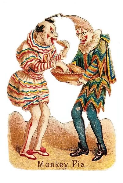 Two clowns with pie on a Victorian scrap