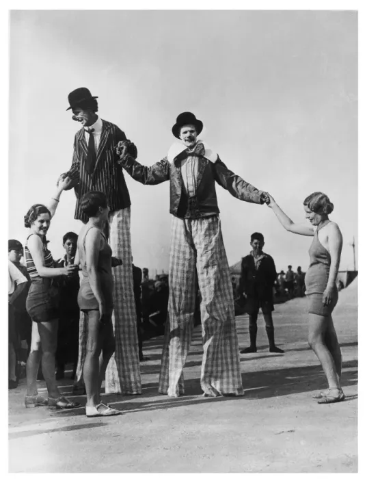 Framed Print : Clowns on Stilts 1933 Framed Print : Clowns on Stilts 1933