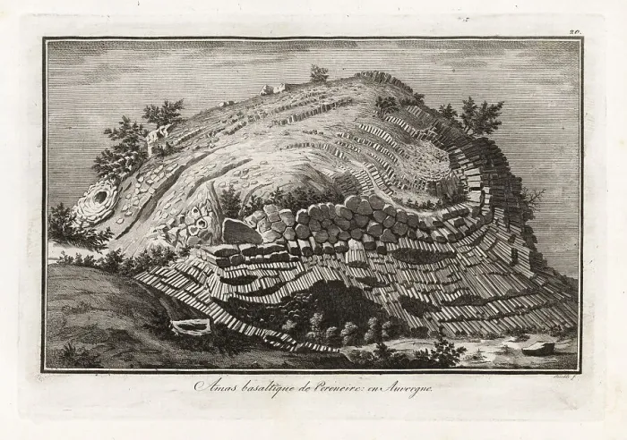 Framed Print : Cluster of basalt prisms near St Sanduox, 18th century Framed Print : Cluster of basalt prisms near St Sanduox, 18th century