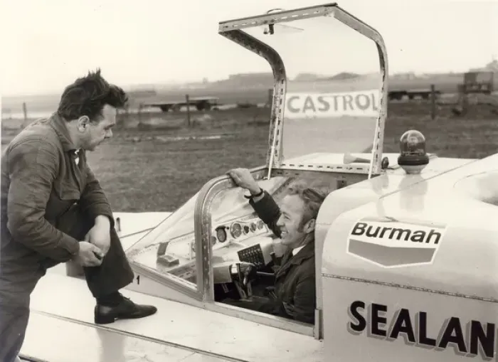 Framed Print : Co-designers A P Freeman and T Rayner (in cockpit) Framed Print : Co-designers A P Freeman and T Rayner (in cockpit)