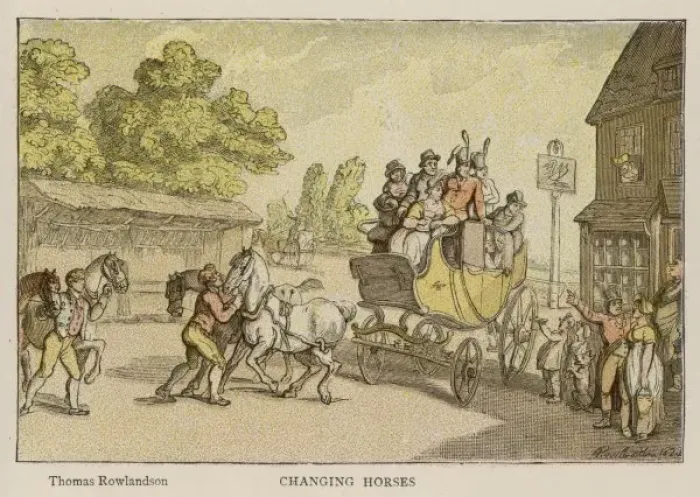 Framed Print : Coach Changing Horses Framed Print : Coach Changing Horses
