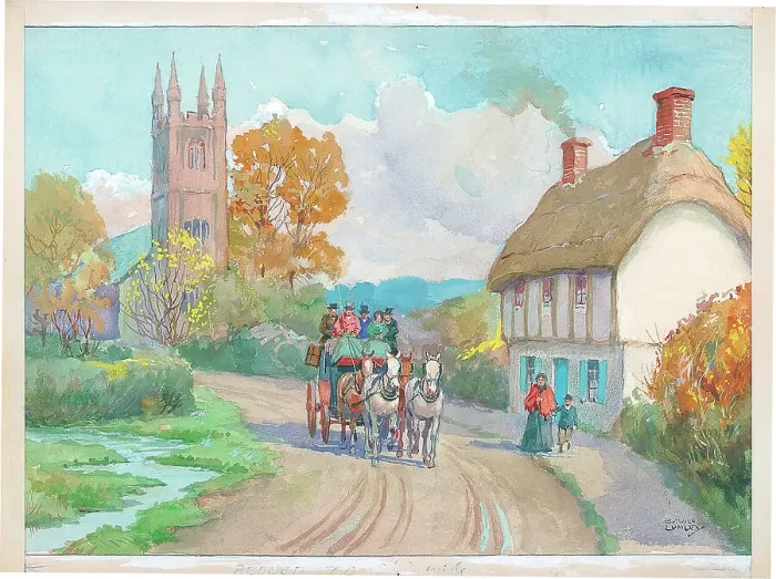 Framed Print : Coaching / autumn with church Framed Print : Coaching / autumn with church
