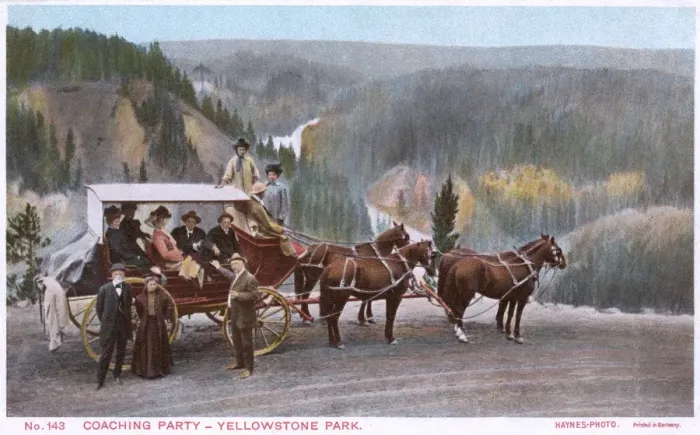 Framed Print : Coaching party, Yellowstone National Park, USA Framed Print : Coaching party, Yellowstone National Park, USA
