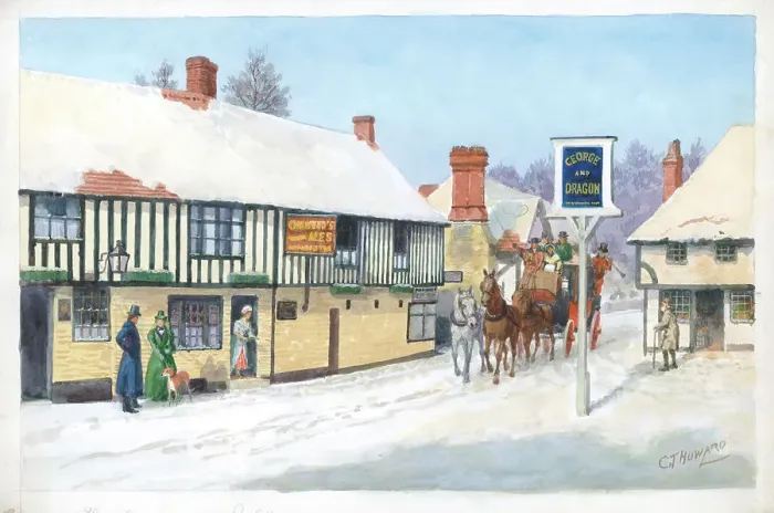 Framed Print : Coaching Scene, The George and Dragon, Ightham, Kent Framed Print : Coaching Scene, The George and Dragon, Ightham, Kent