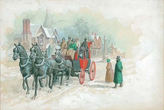 Framed Print : Coaching scene in the snow Framed Print : Coaching scene in the snow