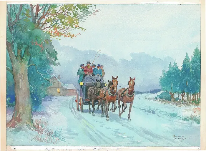Framed Print : Coaching winter scene Watercolour painting Savile Framed Print : Coaching winter scene Watercolour painting Savile