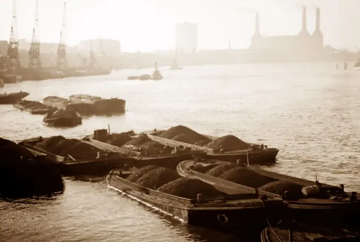 Framed Print : Coal barges on the River Thames, London Framed Print : Coal barges on the River Thames, London