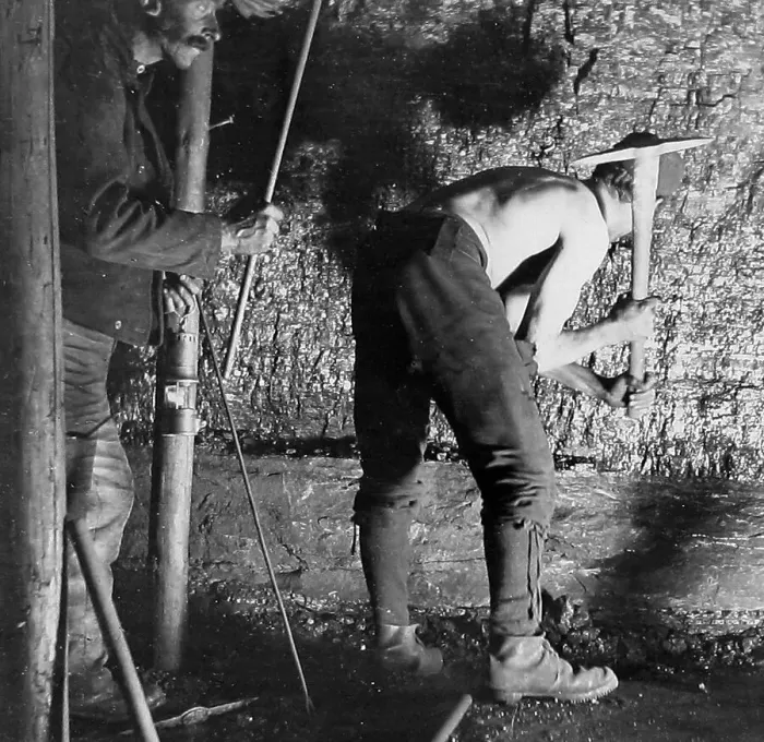 Framed Print : Coal miner starting to make a hole Victorian period Framed Print : Coal miner starting to make a hole Victorian period