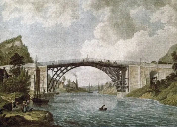 Framed Print : Coalbrookdale Bridge in 1779. Engraving Framed Print : Coalbrookdale Bridge in 1779. Engraving
