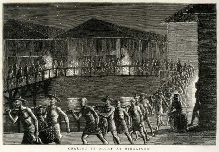 Framed Print : Coaling by night at Singapore 1876 Framed Print : Coaling by night at Singapore 1876