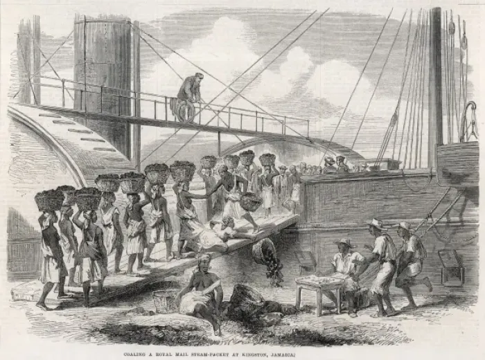 Framed Print : Coaling a Royal Mail steam packet at Kingston, Jamaica Framed Print : Coaling a Royal Mail steam packet at Kingston, Jamaica