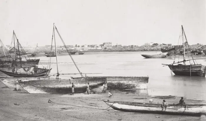 Framed Print : Coastal view with boats on the beach, Zanzibar, Unguja Framed Print : Coastal view with boats on the beach, Zanzibar, Unguja