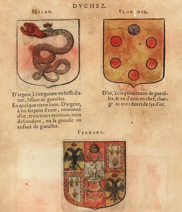 Framed Print : Coat of arms of the Duchies of Milan, Florence and Ferrara Framed Print : Coat of arms of the Duchies of Milan, Florence and Ferrara