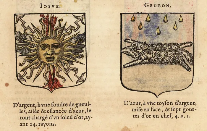 Framed Print : Coats of arms of Biblical figures Joshua and Gideon. Josue, Gede Framed Print : Coats of arms of Biblical figures Joshua and Gideon. Josue, Gede
