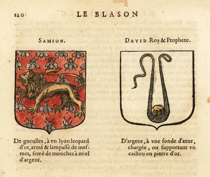 Framed Print : Coats of arms of Biblical figures Samson, and David, king and pr