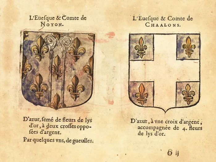 Framed Print : Coats of arms of the Bishop-Counts of Noyon and of Chalons Framed Print : Coats of arms of the Bishop-Counts of Noyon and of Chalons