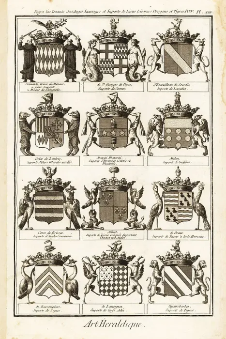Framed Print : Coats of arms with crests and supporters Framed Print : Coats of arms with crests and supporters