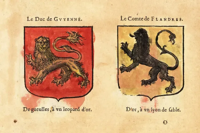 Framed Print : Coats of arms of the Duke of Aquitaine and the Count of Flanders