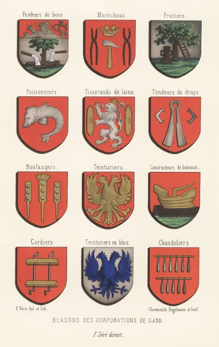 Framed Print : Coats of arms or escutcheons of the guilds of Ghent Framed Print : Coats of arms or escutcheons of the guilds of Ghent